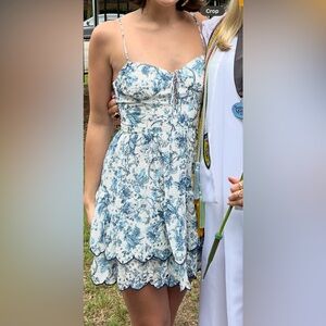 Floral Blue and White Dress